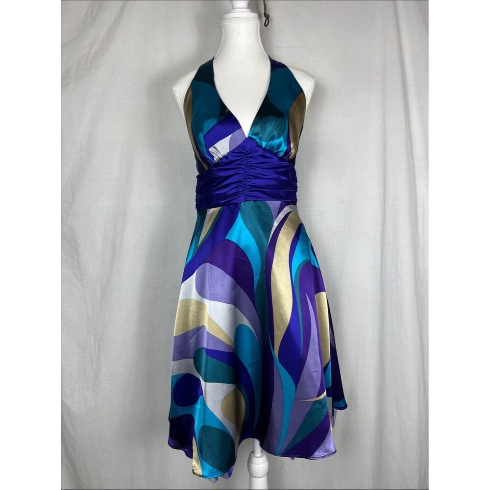 Vintage Morgan and Co Y2K Halter Top Abstract Psychedelic Swirl Blue and Purple